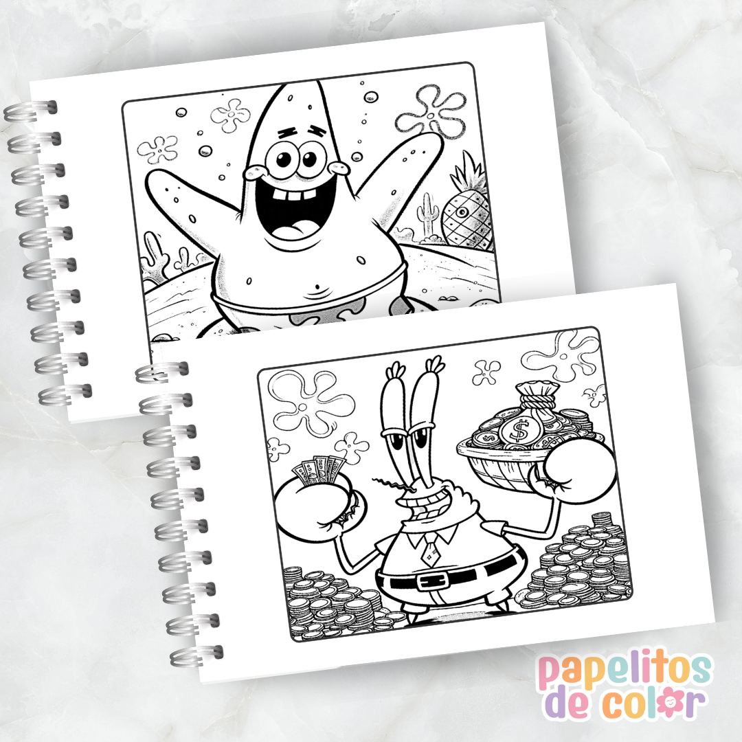 🌊🍍 Libro para pintar Bob Esponja🍍🌊