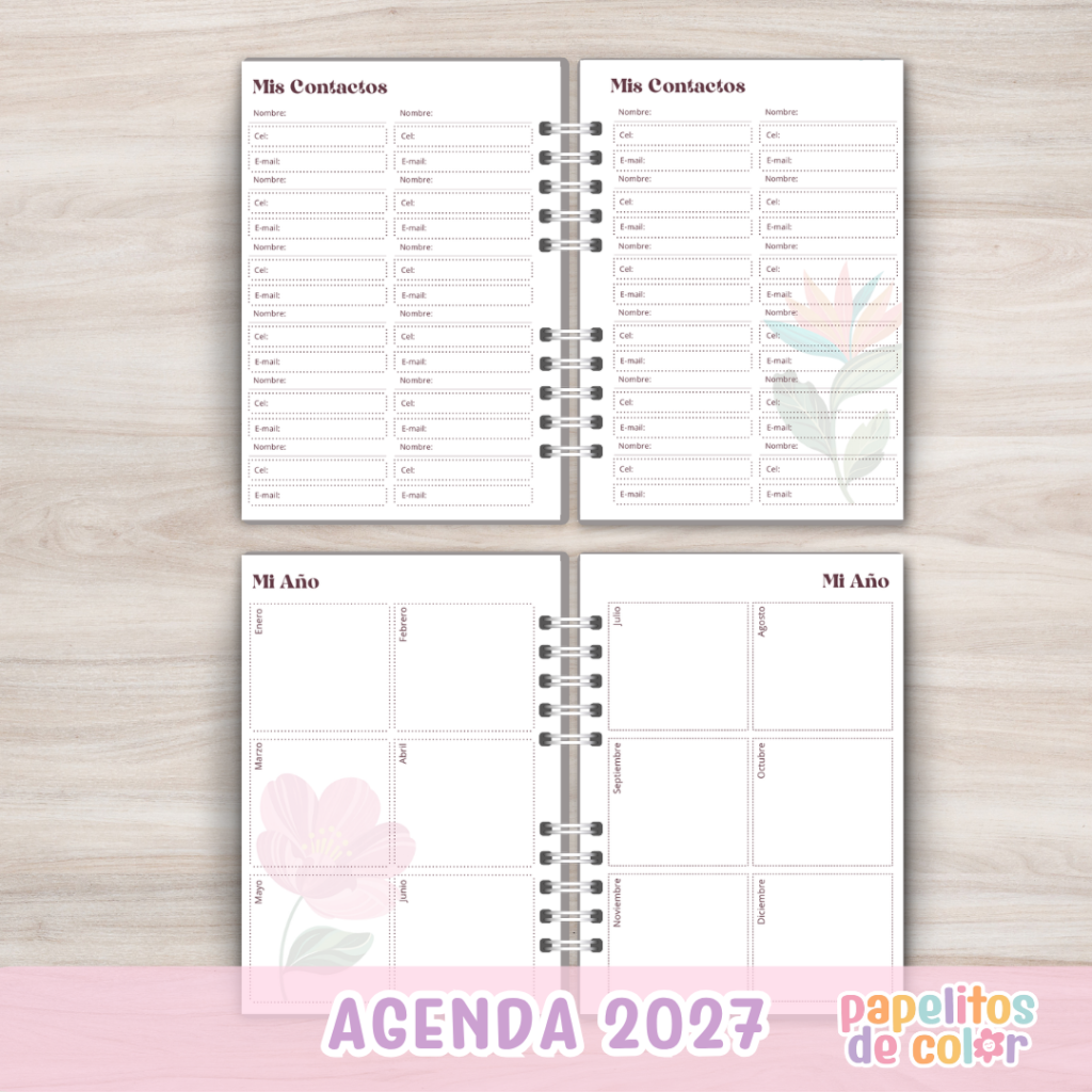 🌺📖 Agenda Frida - 2 Días x pág 2027 ✨🖊️