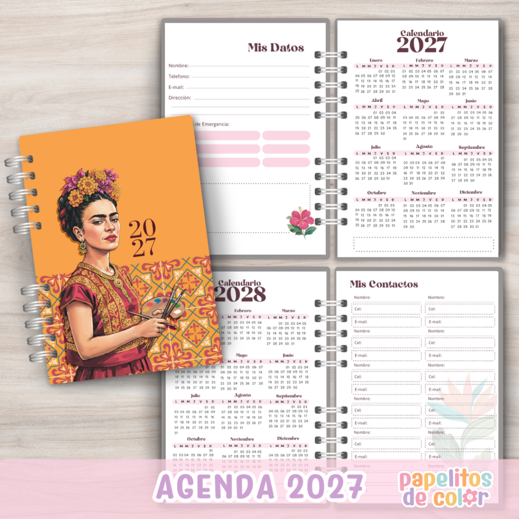 🌺📖 Agenda Frida - 2 Días x pág 2027 ✨🖊️