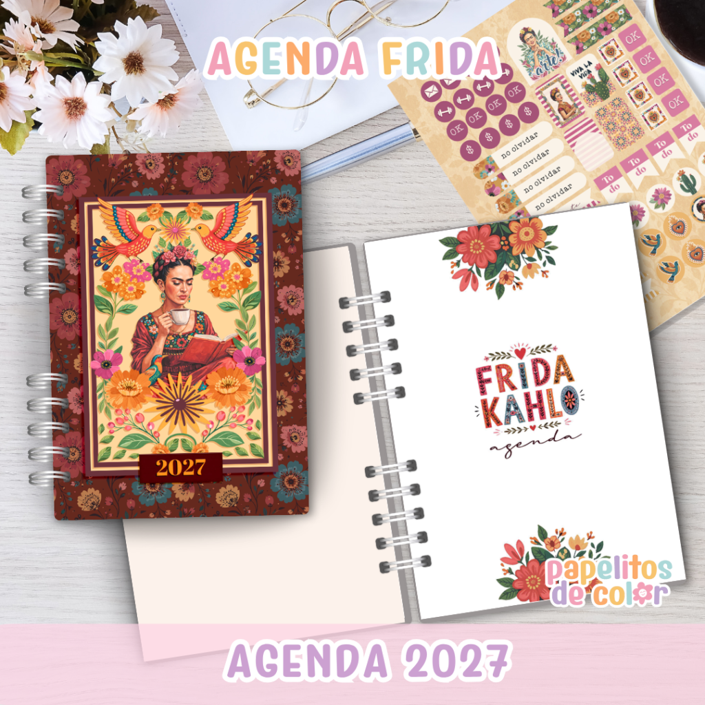 🌺📖 Agenda Frida - 2 Días x pág 2027 ✨🖊️