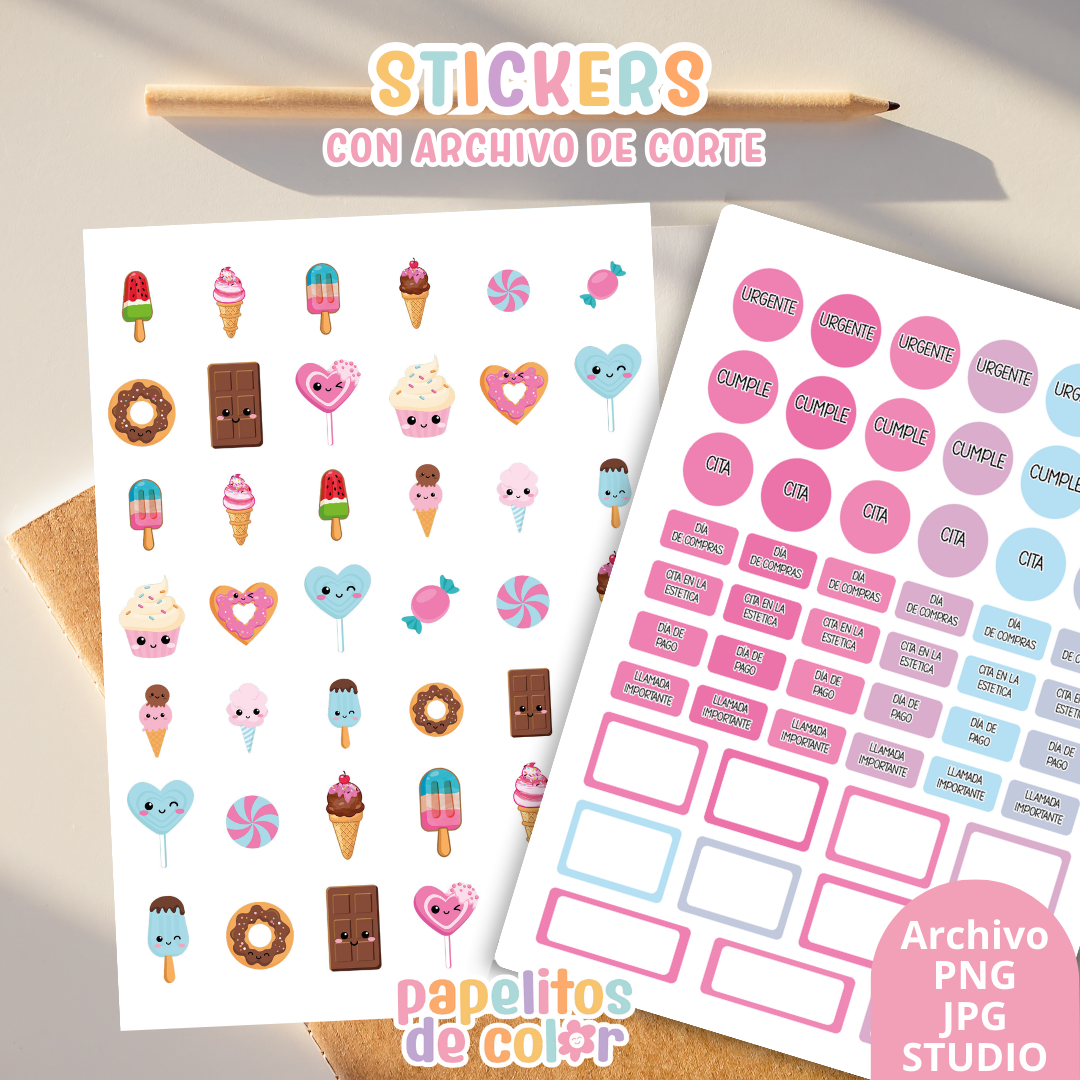 Stickers Kit 2 – 6 Planchas A5 + Archivo de Corte 🌸✨