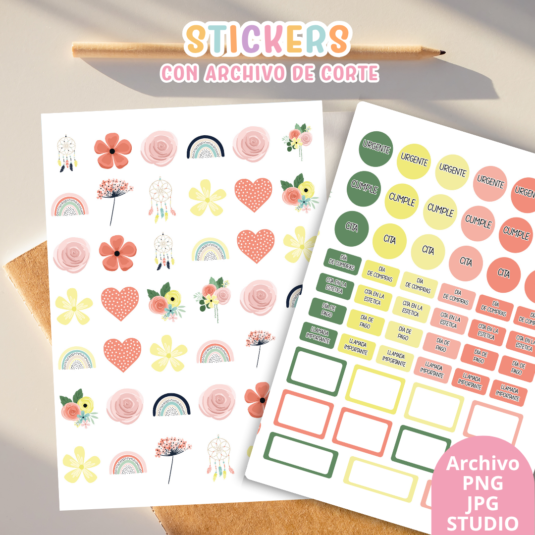Stickers Kit 9 – 6 Planchas A5 + Archivo de Corte ✨📒