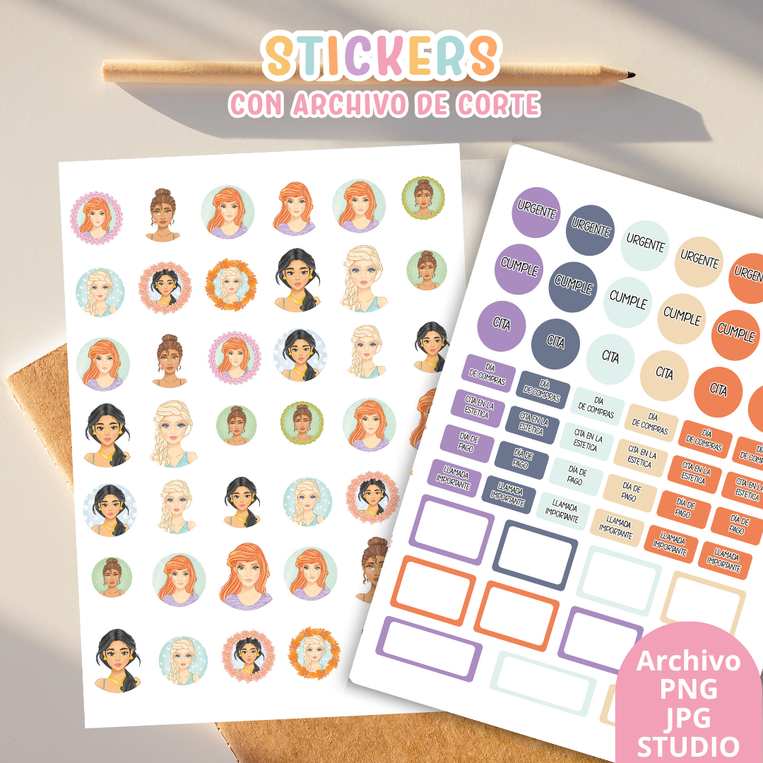 Stickers Kit 9 – 6 Planchas A5 + Archivo de Corte ✨📒