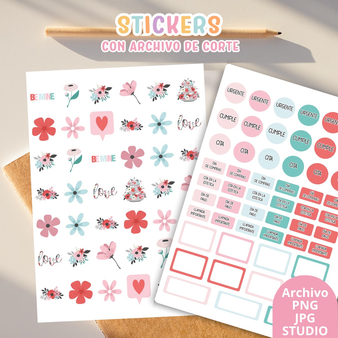 Stickers Kit 9 – 6 Planchas A5 + Archivo de Corte ✨📒