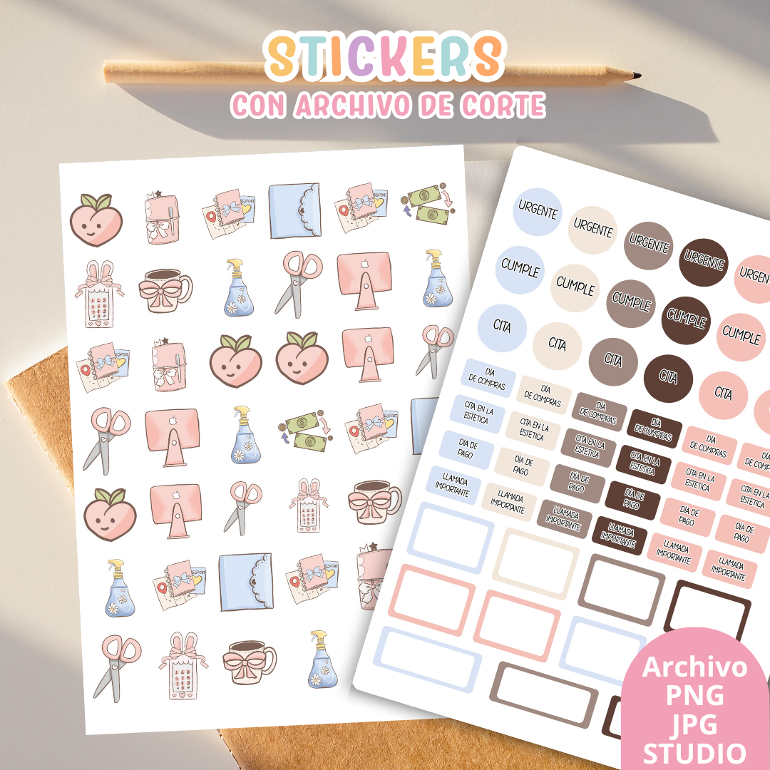 Stickers Kit 5 – 6 Planchas A5 + Archivo de Corte 💗✨