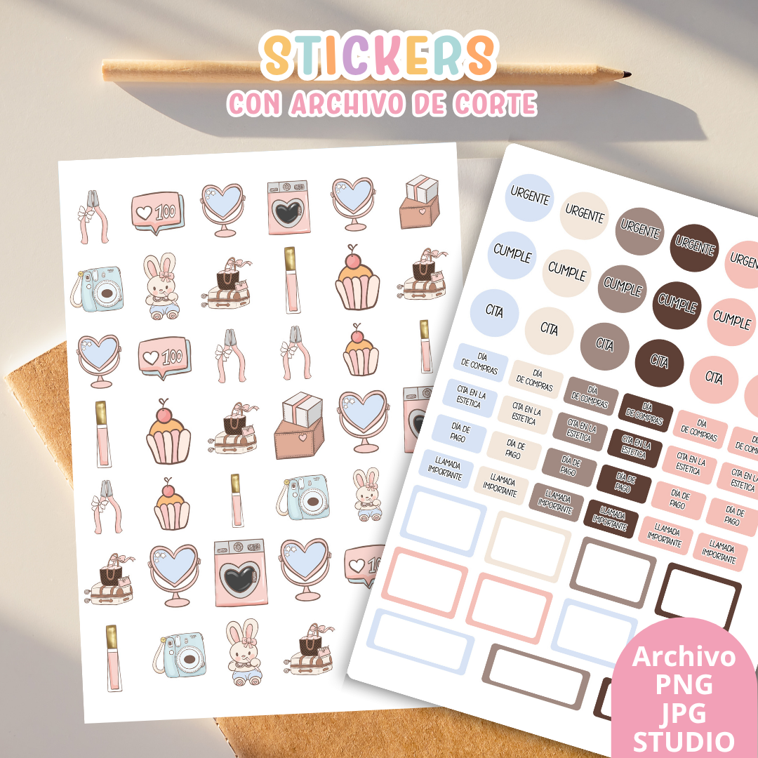Stickers Kit 13 – 6 Planchas A5 + Archivo de Corte ✨📒
