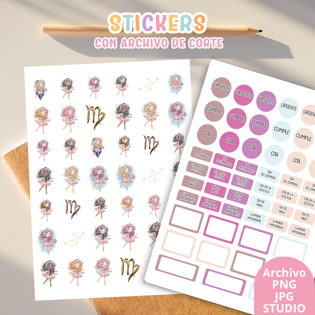 Stickers Kit 8 – 6 Planchas A5 + Archivo de Corte ✨📒