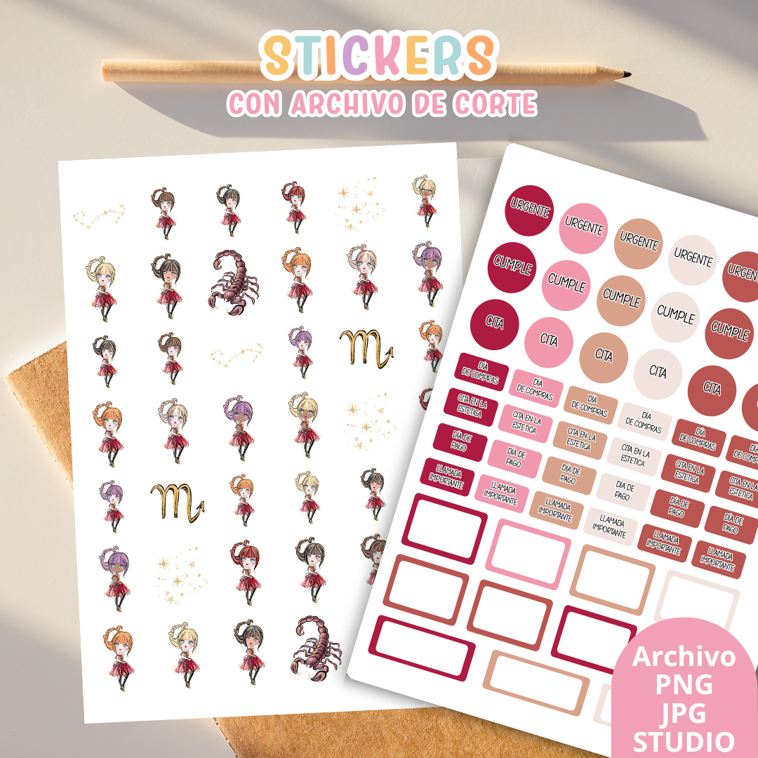 Stickers Kit 11 – 6 Planchas A5 + Archivo de Corte ✨📒