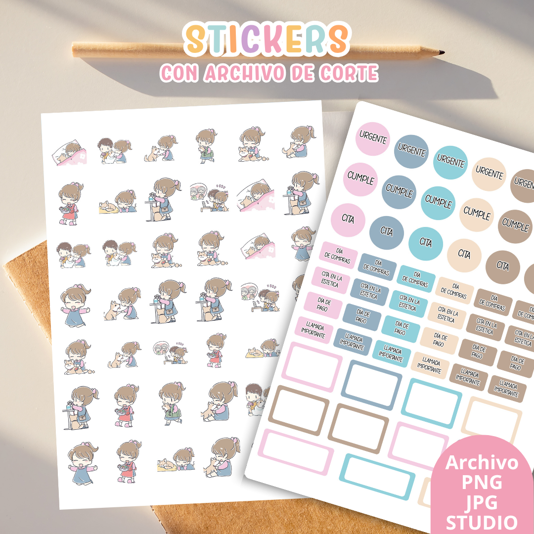 Stickers Kit 14 – 6 Planchas A5 + Archivo de Corte ✨📒