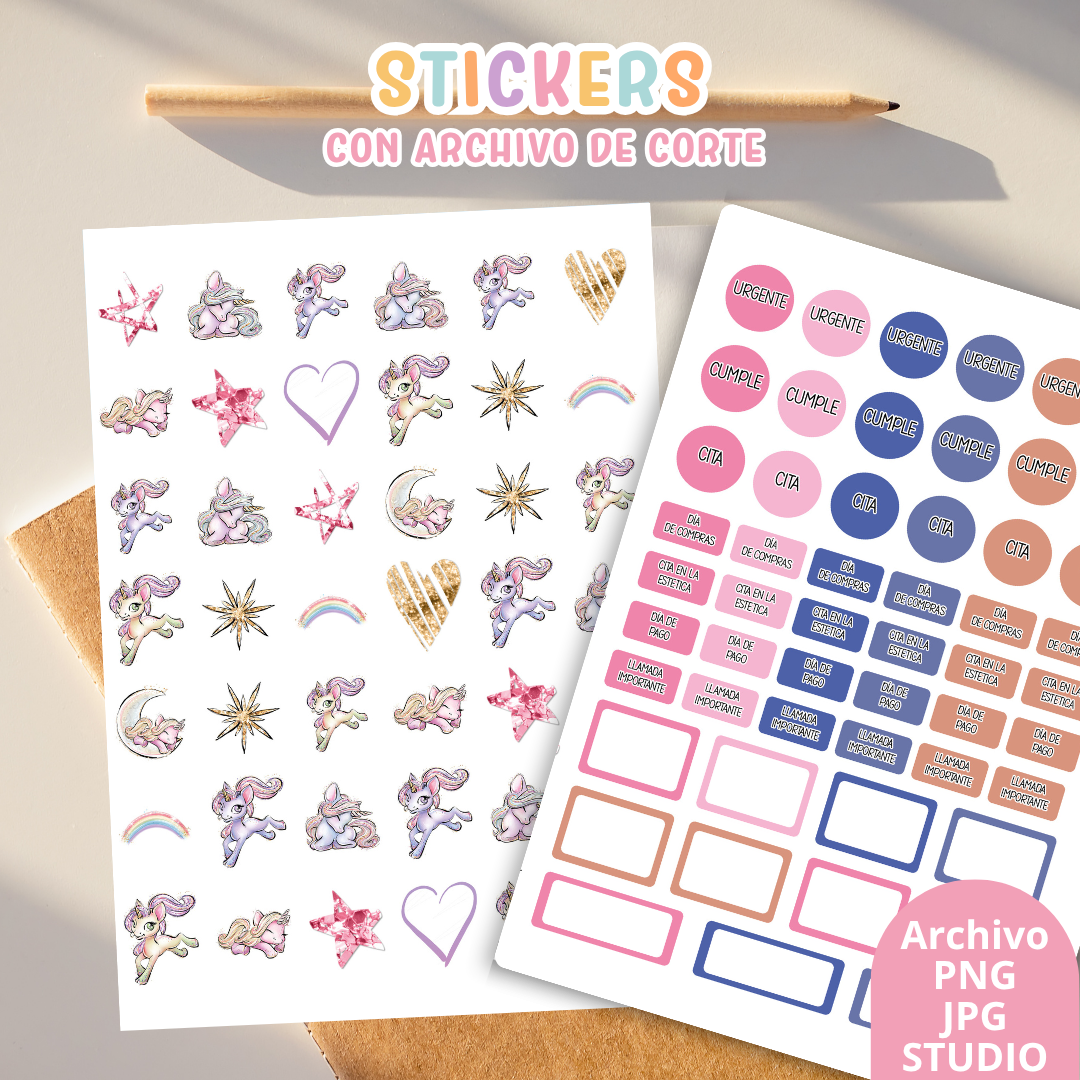 Stickers Kit 10 – 6 Planchas A5 + Archivo de Corte ✨📒