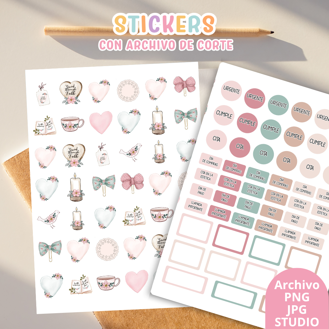 Stickers Kit 6 – 6 Planchas A5 + Archivo de Corte 💗✨