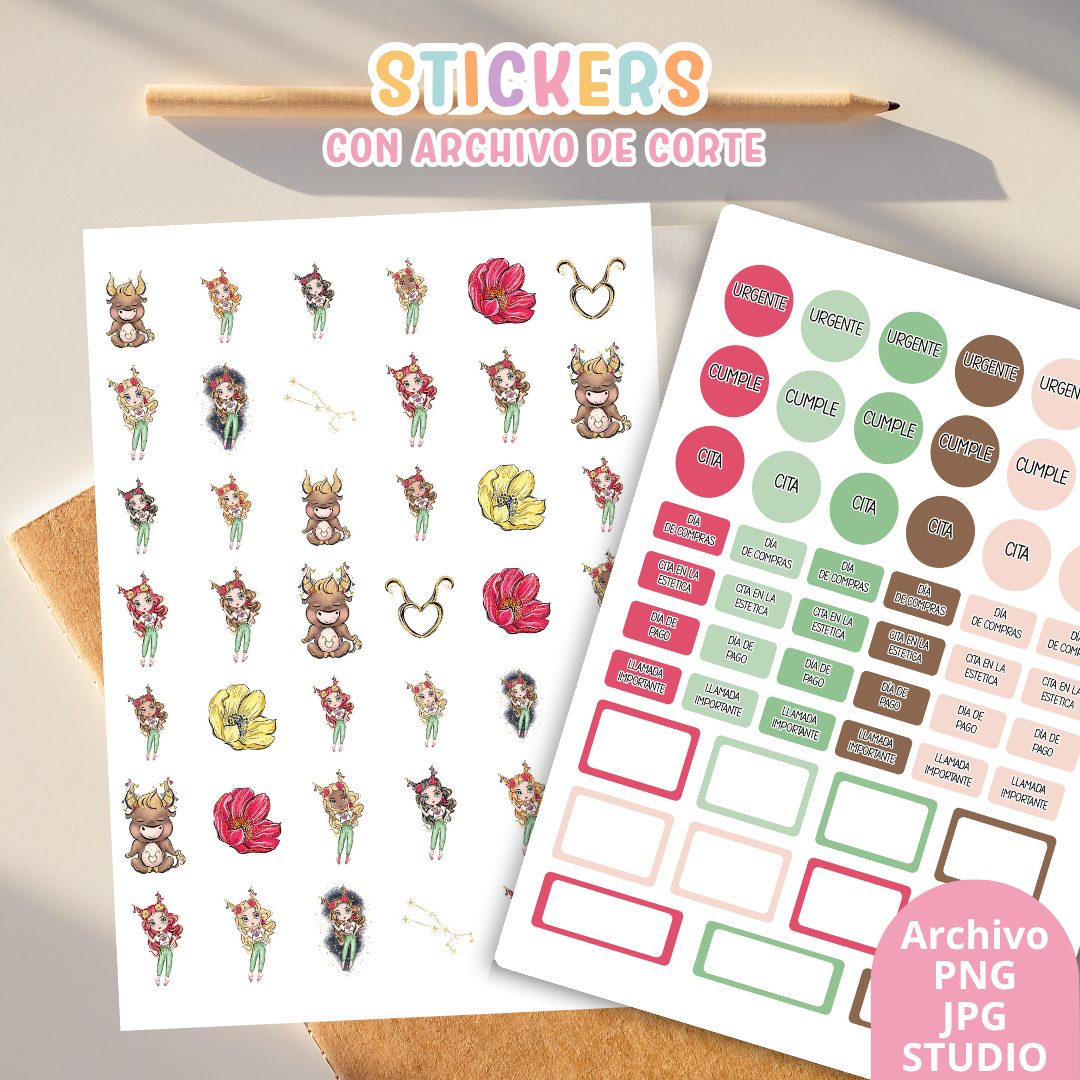 Stickers Kit 8 – 6 Planchas A5 + Archivo de Corte ✨📒