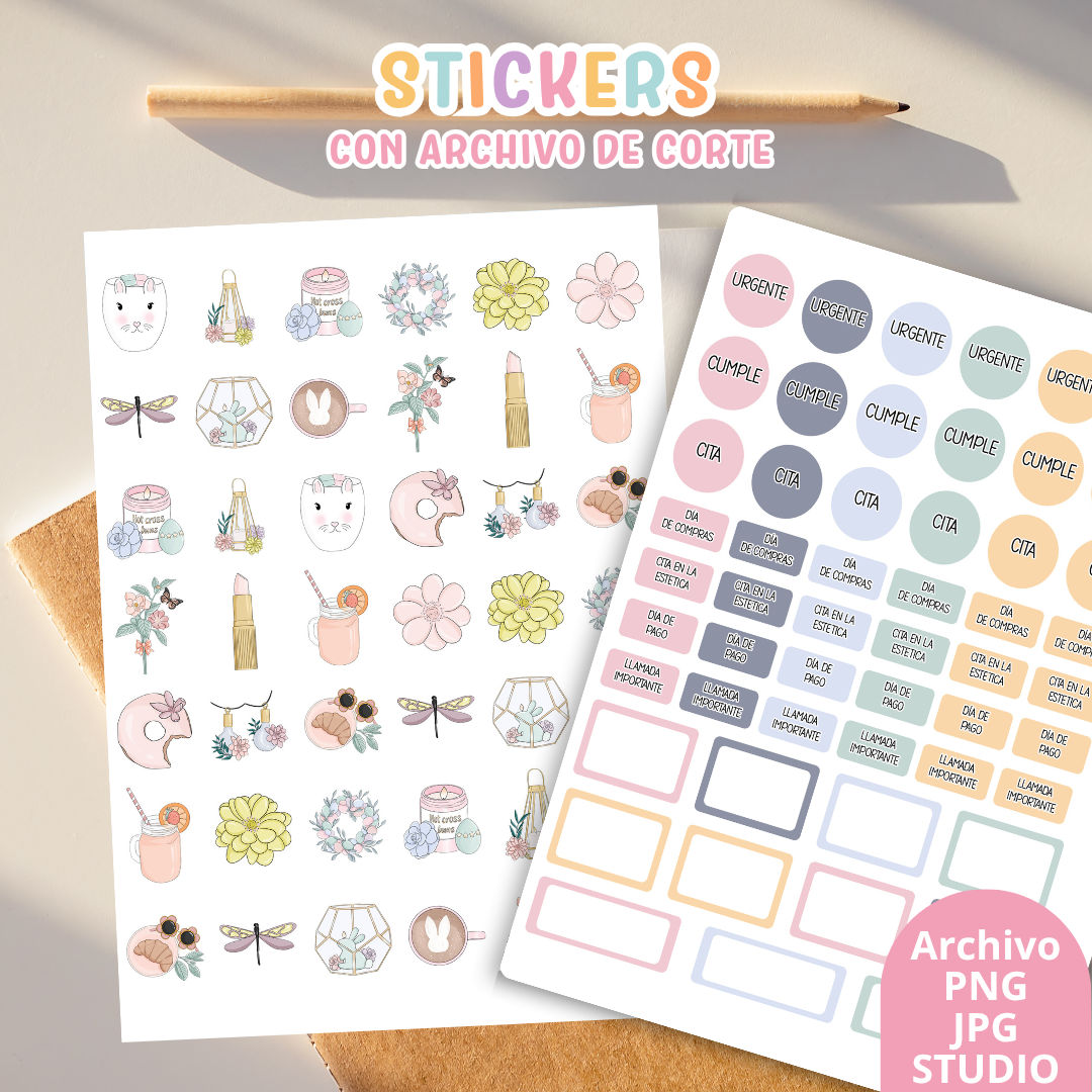 Stickers Kit 12 – 6 Planchas A5 + Archivo de Corte ✨📒