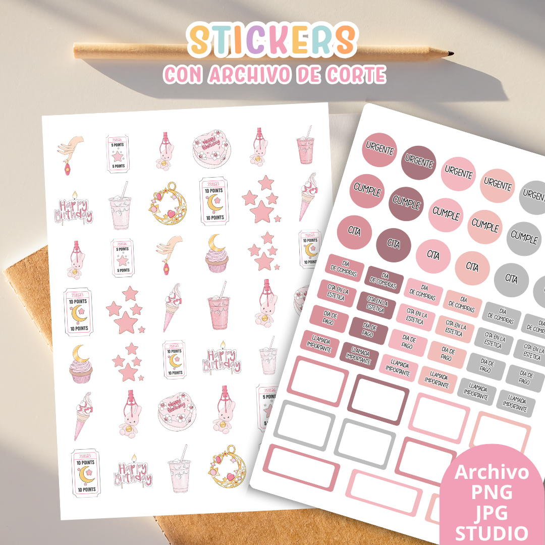 Stickers Kit 14 – 6 Planchas A5 + Archivo de Corte ✨📒