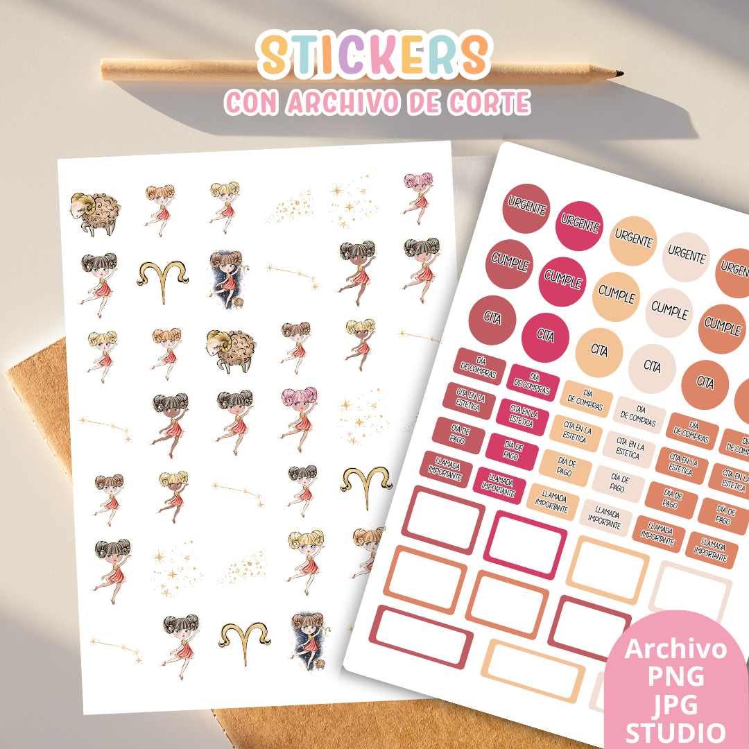 Stickers Kit 10 – 6 Planchas A5 + Archivo de Corte ✨📒