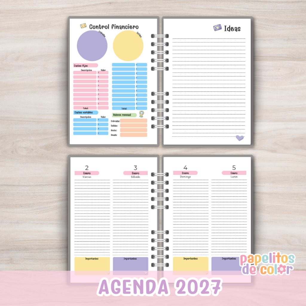 🌈 Agenda UAU 2 Días por Hoja 2027 🌈