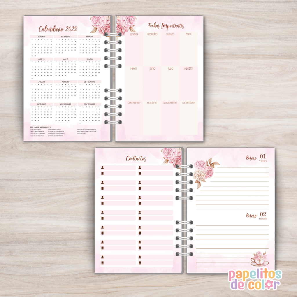 Agenda Rosas 2027 🌹 | 2 días por página