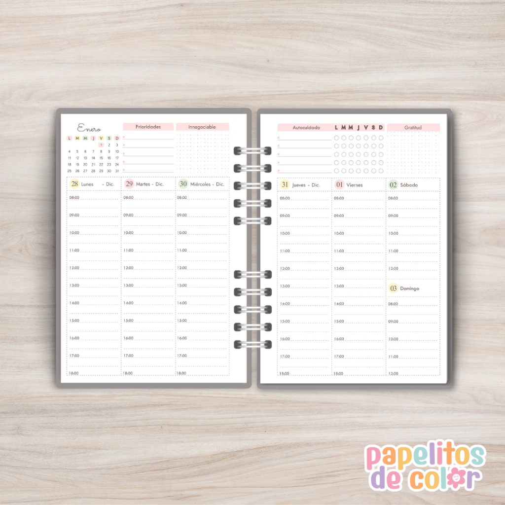 📒 Planner 2027 semanal con horarios